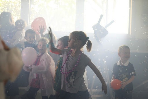 Kids birthday party with a bubble machine